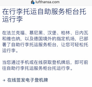 汉莎 行李自助托运